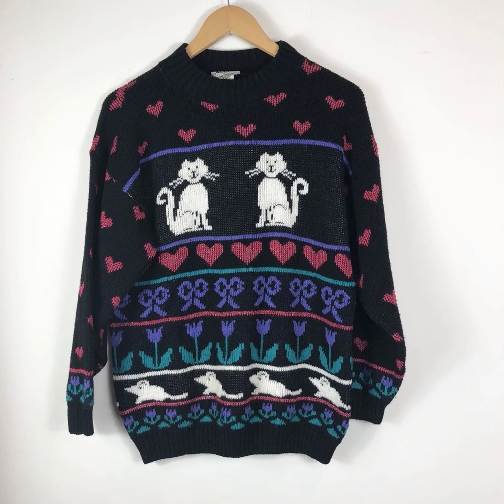 Adele Knitwear Kitten Cat Fairy Kei Kawaii Metallic Shimmer Sweater Size Large